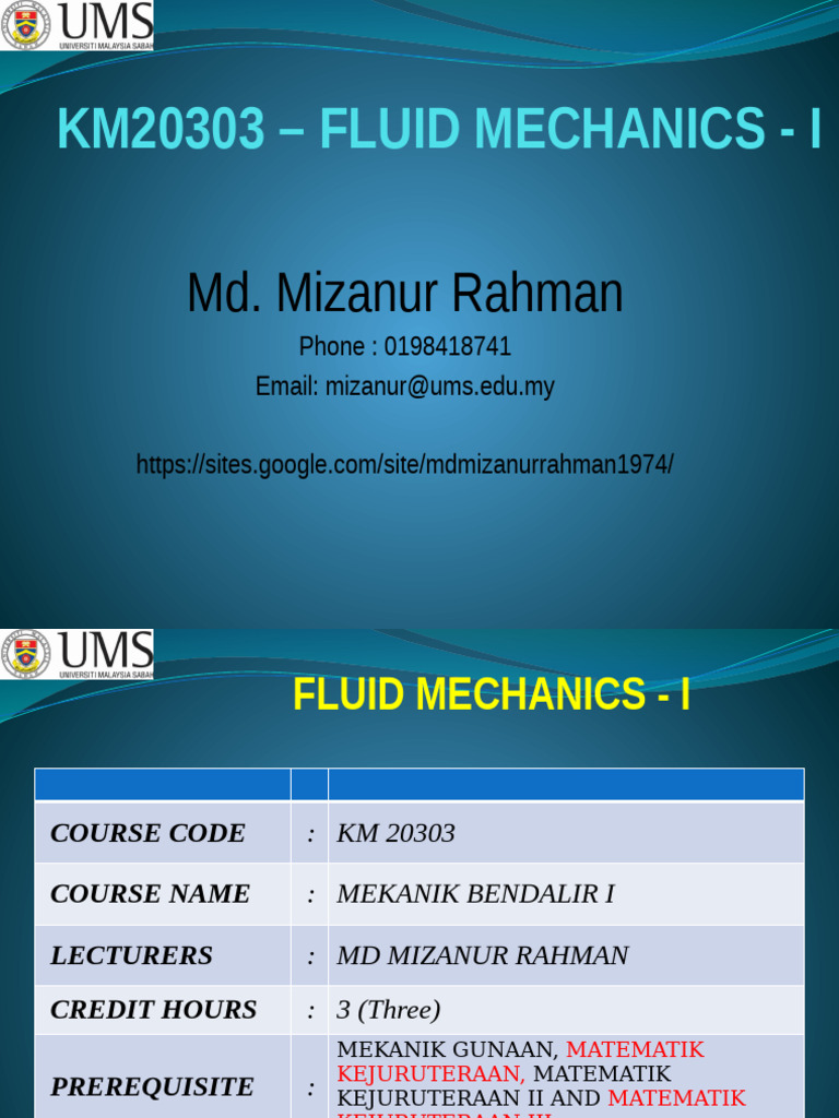 Fluid Mechanics I Course Overview | PDF | Fluid Mechanics | Engineering