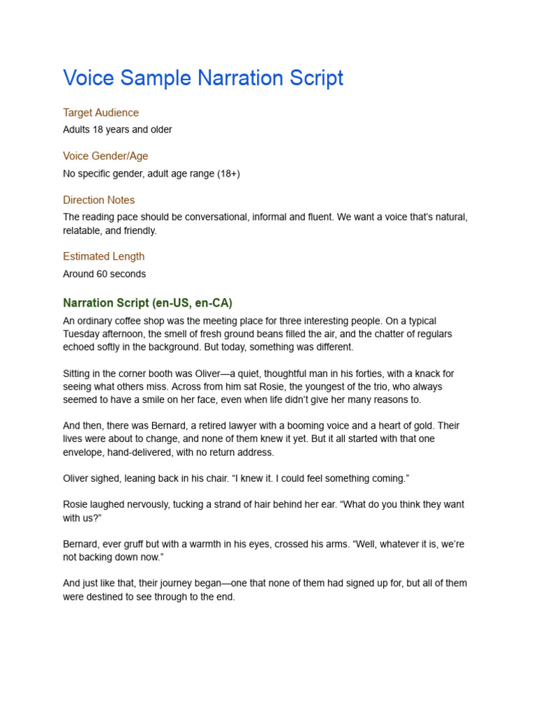 Script de narration pour voix adulte | PDF | Café | Boisson