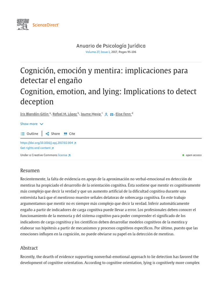 Cognición, Emoción y Mentira - Implicaciones para Detectar El Engaño ...
