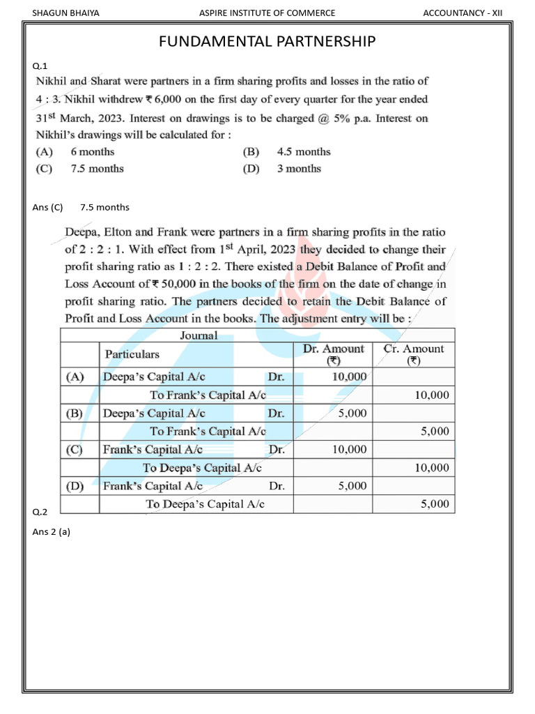 Accountancy XII: Partnership & Goodwill Guide | PDF | Cash Flow ...
