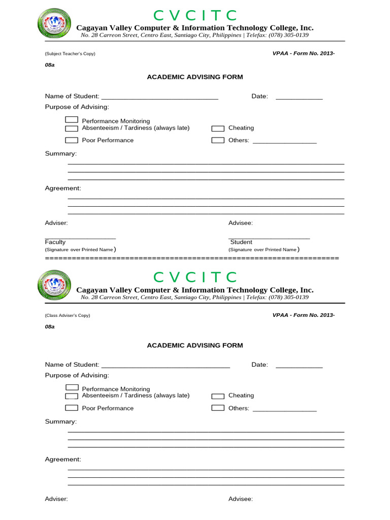 Shsform Academic Advising | PDF