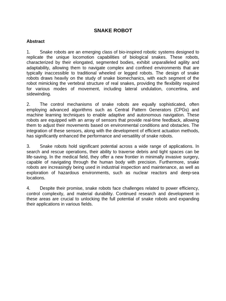 Snake Robots in Search and Rescue | PDF | Robotics | Inertial ...