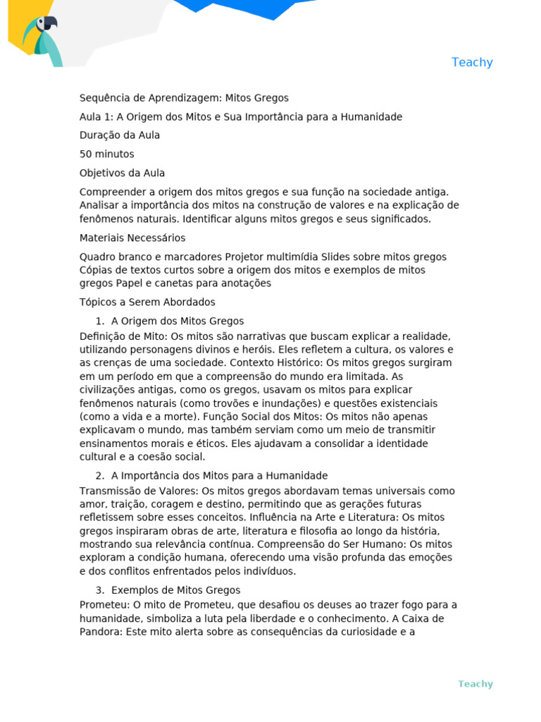 Mitos Gregos: Origem e Importância | PDF | Mitologia grega | Grécia Antiga