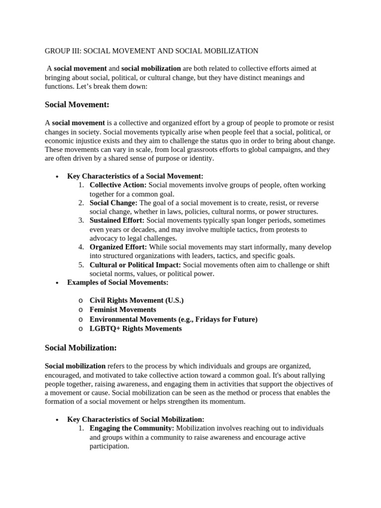 Social Movement and Social Cohesion | PDF | Social Movements ...