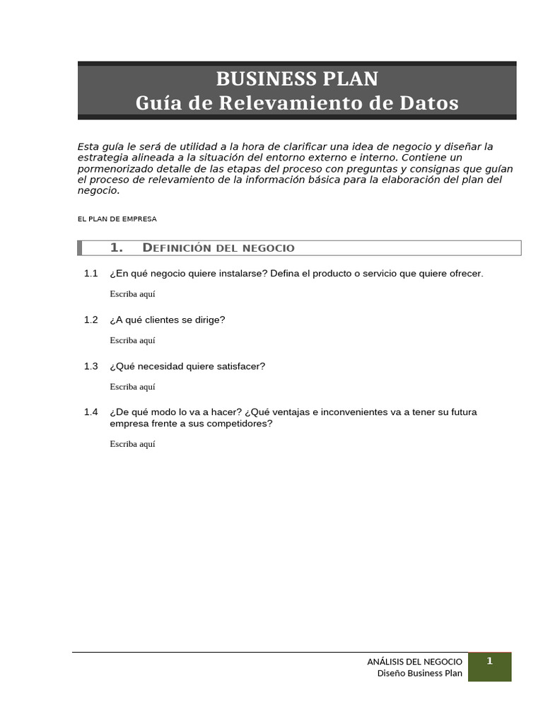 Guía para Elaborar un Plan de Negocio | PDF | Marketing | Producto ...