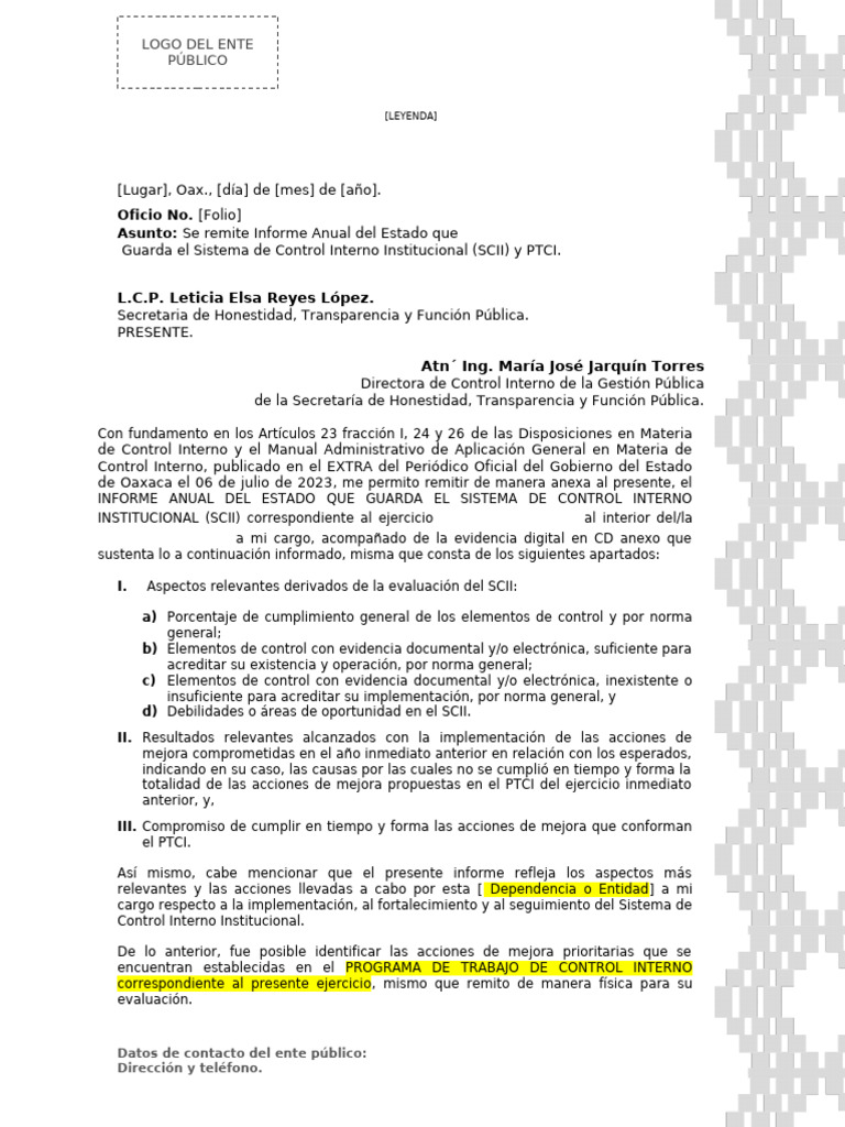 Informe Anual del Sistema de Control Interno | PDF