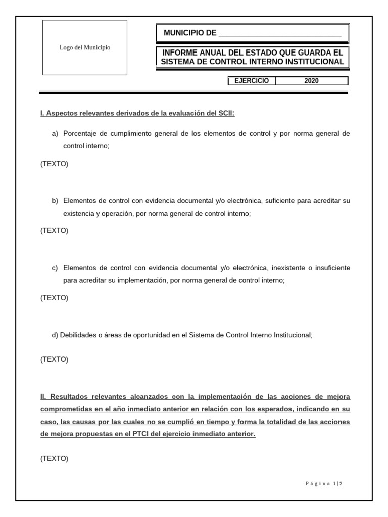 Informe Anual del Sistema de Control Interno | PDF