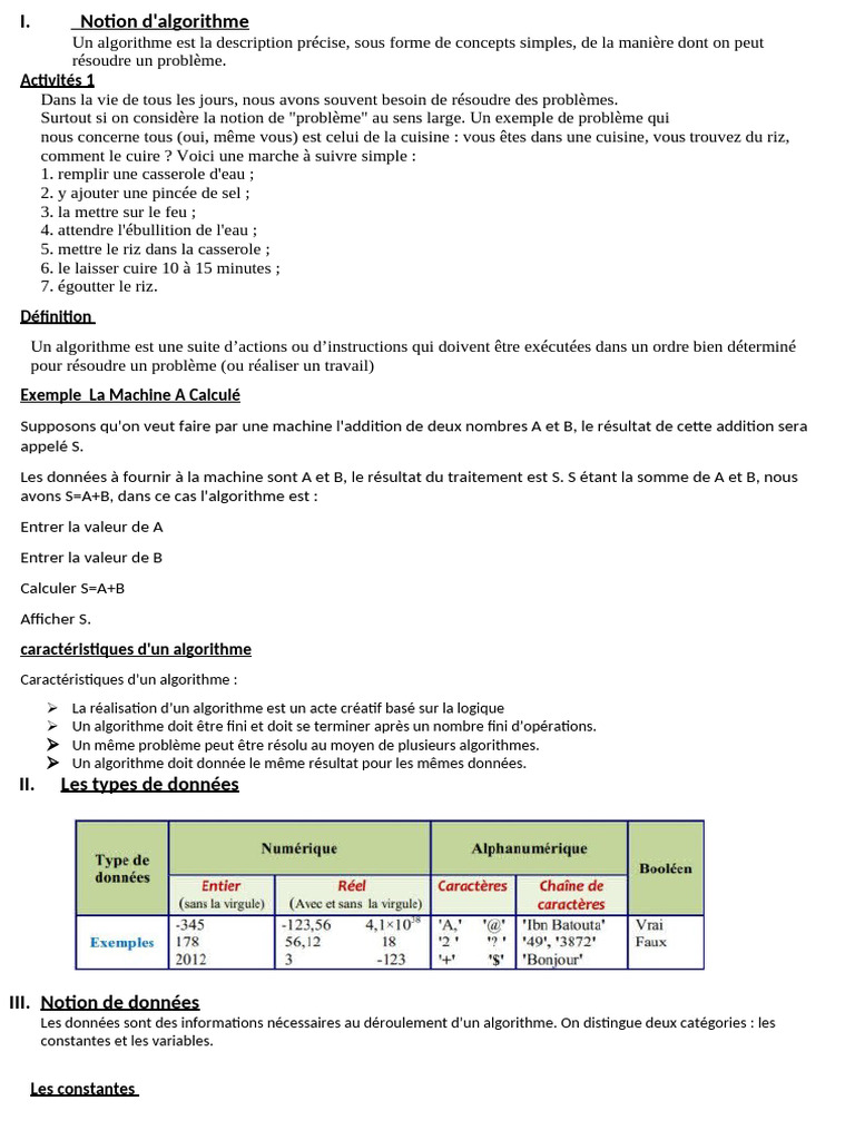 Introduction aux algorithmes et données | PDF | Variable (informatique ...