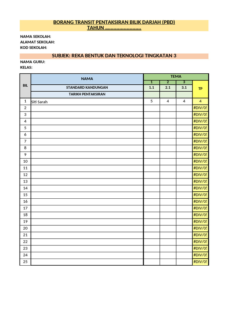 REKOD TRANSIT PBD RBT Tingkatan 3 (Version 1) | PDF