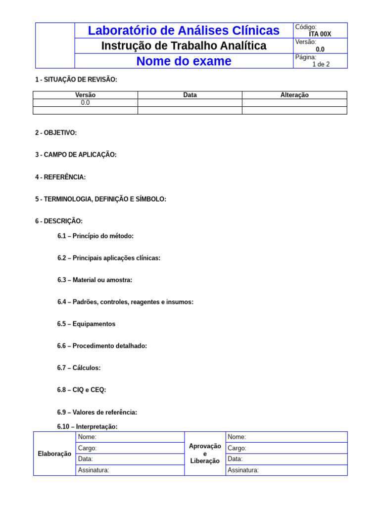 Instrução de Trabalho para Exame Laboratorial | PDF