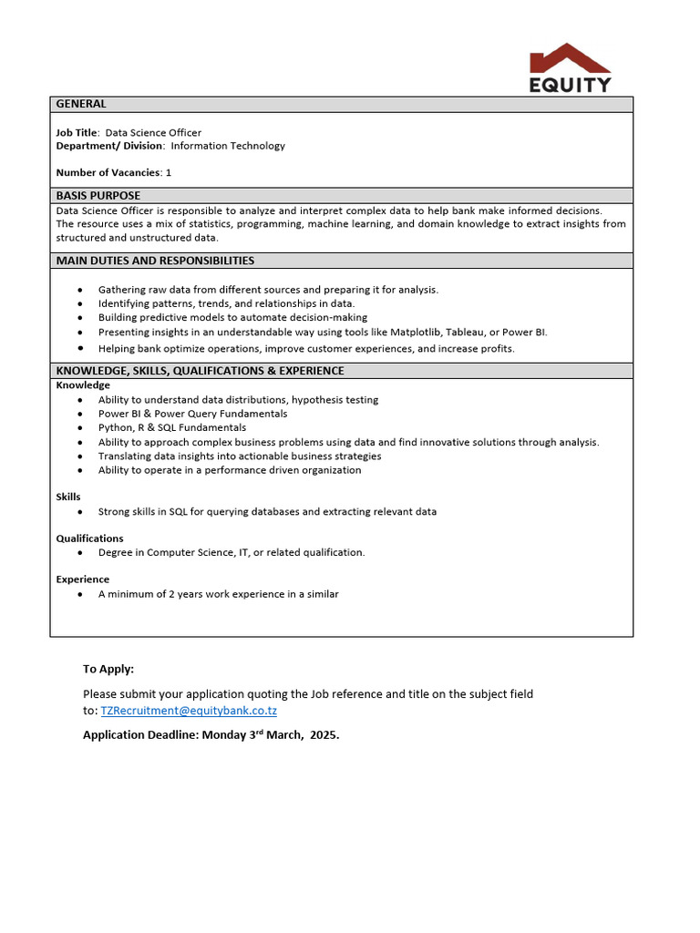 Data Science Officer Job Description | PDF
