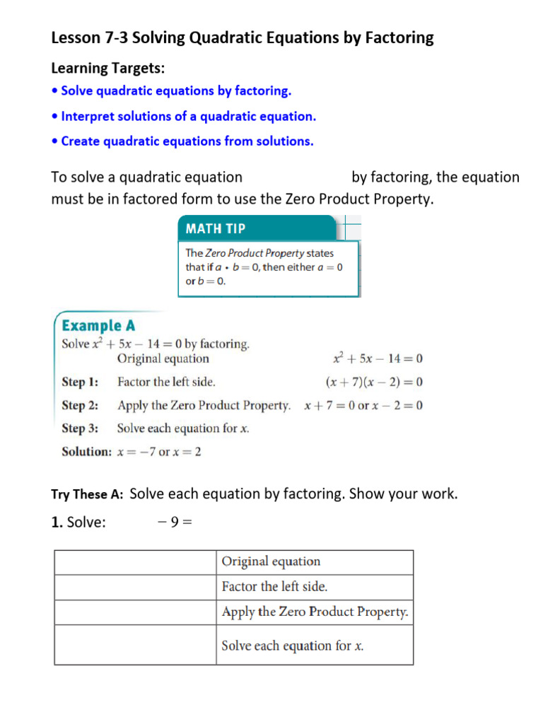 Factoring Quadratic Equations | PDF