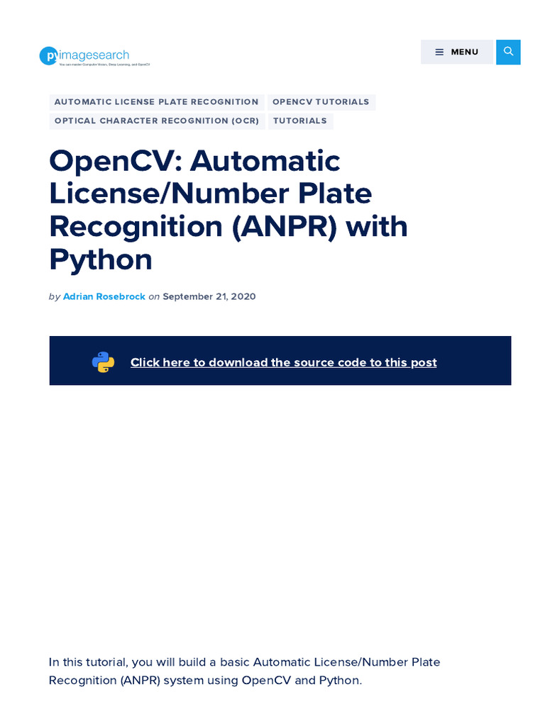 OpenCV ANPR Tutorial with Python | PDF | Optical Character Recognition ...