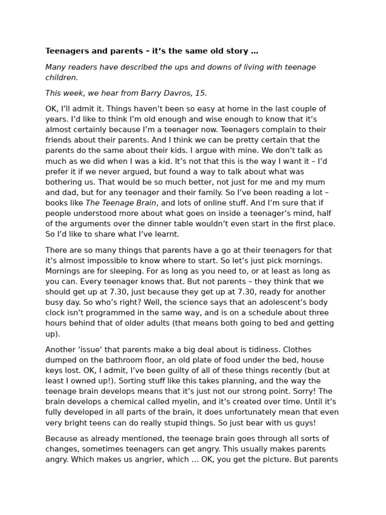 Understanding Teen-Parent Dynamics | PDF | Adolescence | Sleep