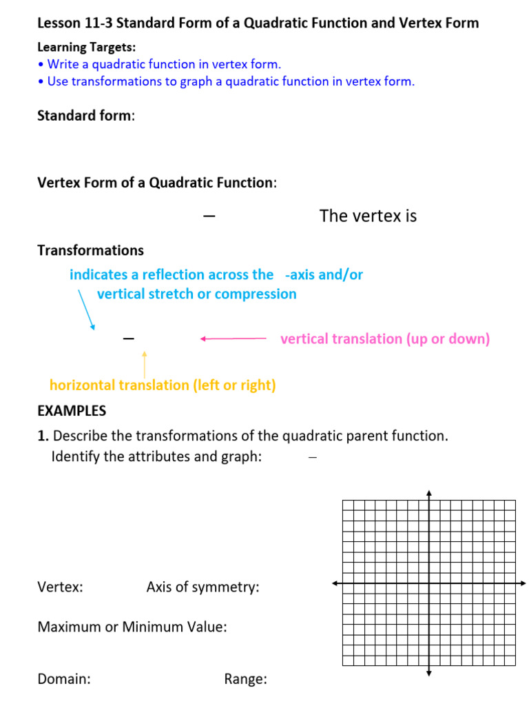 Vertex Form of Quadratic Functions | PDF