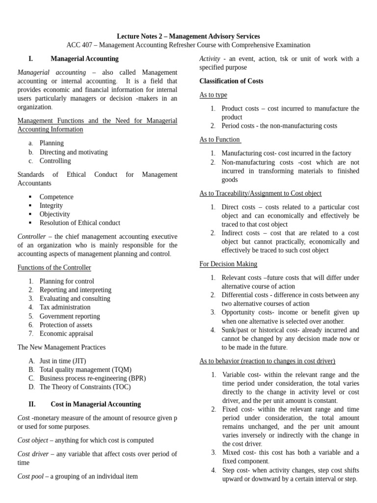 Management Accounting Overview and Concepts | PDF | Cost Accounting ...