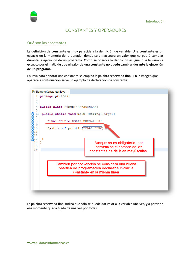 Constantes+y+Operadores +vídeo+7 | PDF | Variable (informática ...