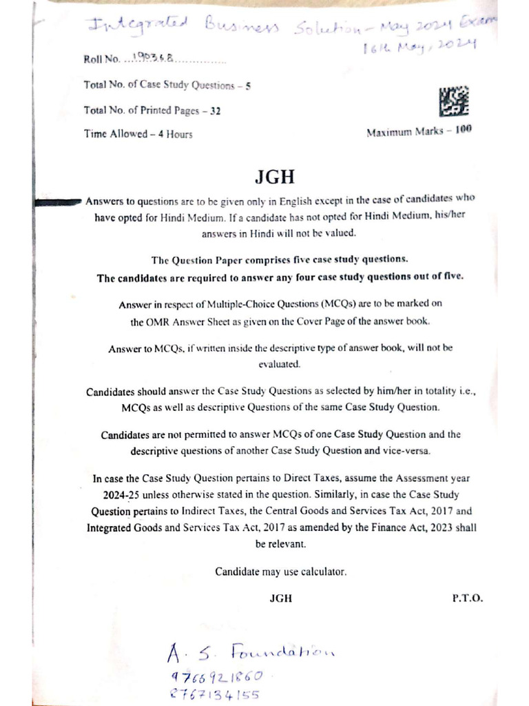 Ca Final Ibs May 2024 Exam Paper Pdf