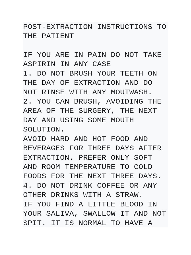 Post-Extraction Care Instructions | PDF