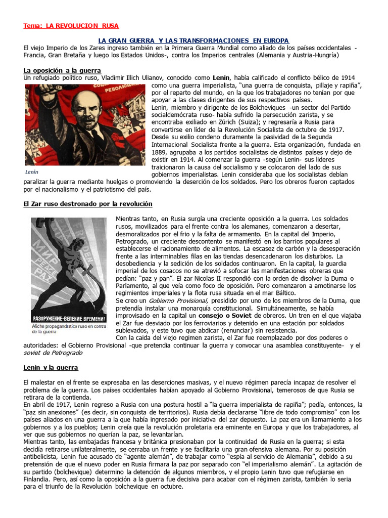 Revolución Rusa: Causas y Consecuencias | PDF | Vladimir Lenin ...