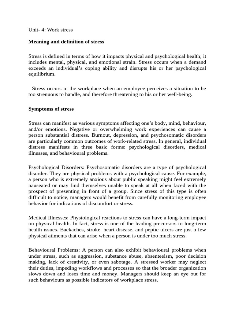 Understanding Work Stress and Management | PDF | Stress (Biology ...