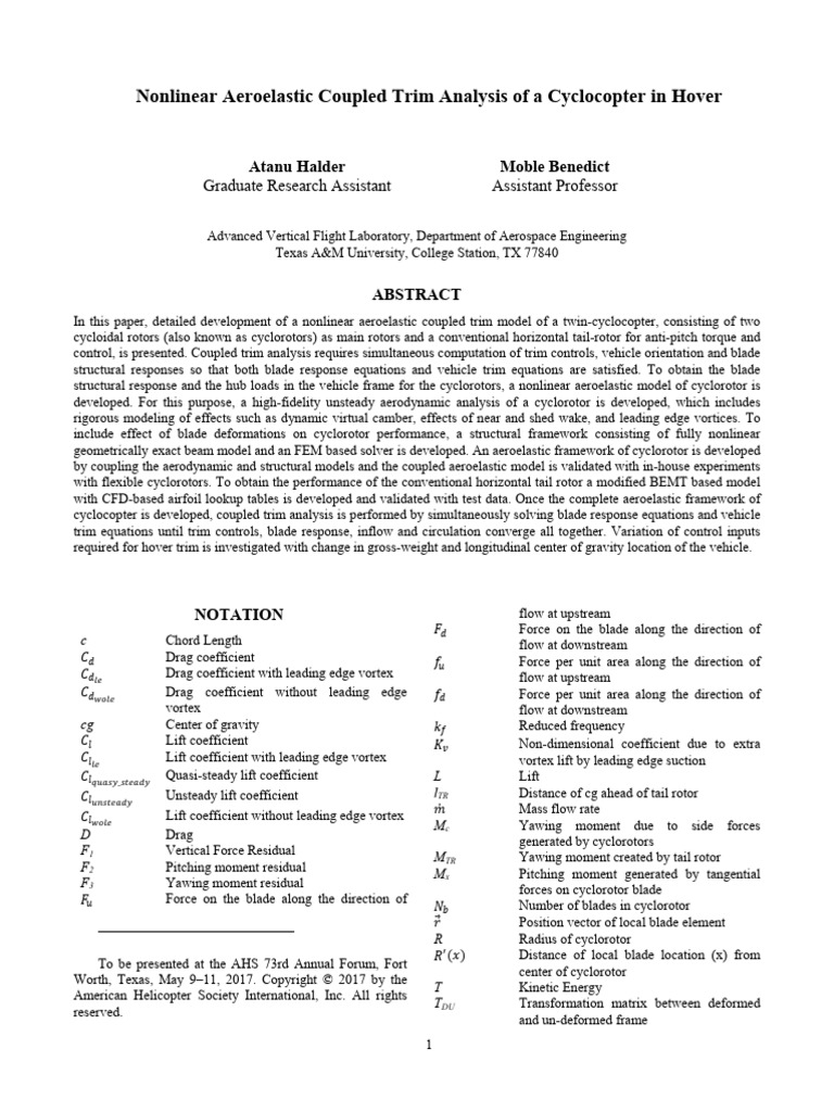 3.nonlinear Aeroelastic Coupled Trim Analysis of A Cyclocopter in Hover ...