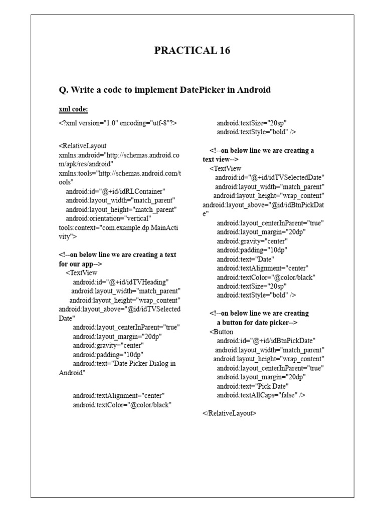 Android DatePicker and TimePicker Code | PDF | Android (Operating ...