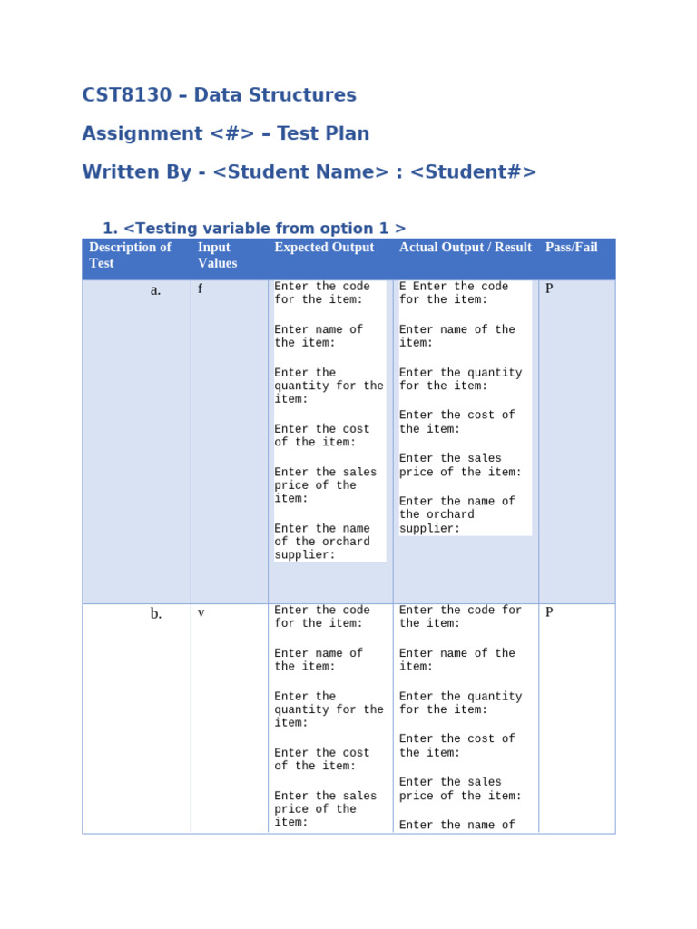 Data Structures Test Plan Overview | PDF | Inventory | Prices