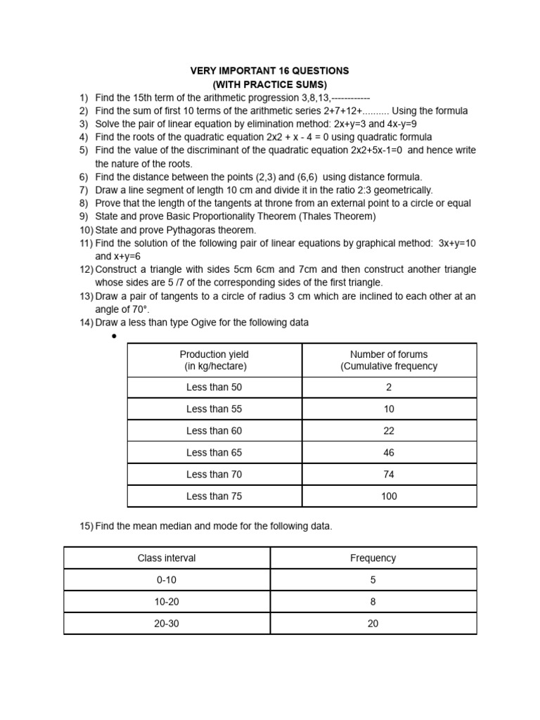 16 Essential Math Questions with Solutions | PDF | Quadratic Equation ...