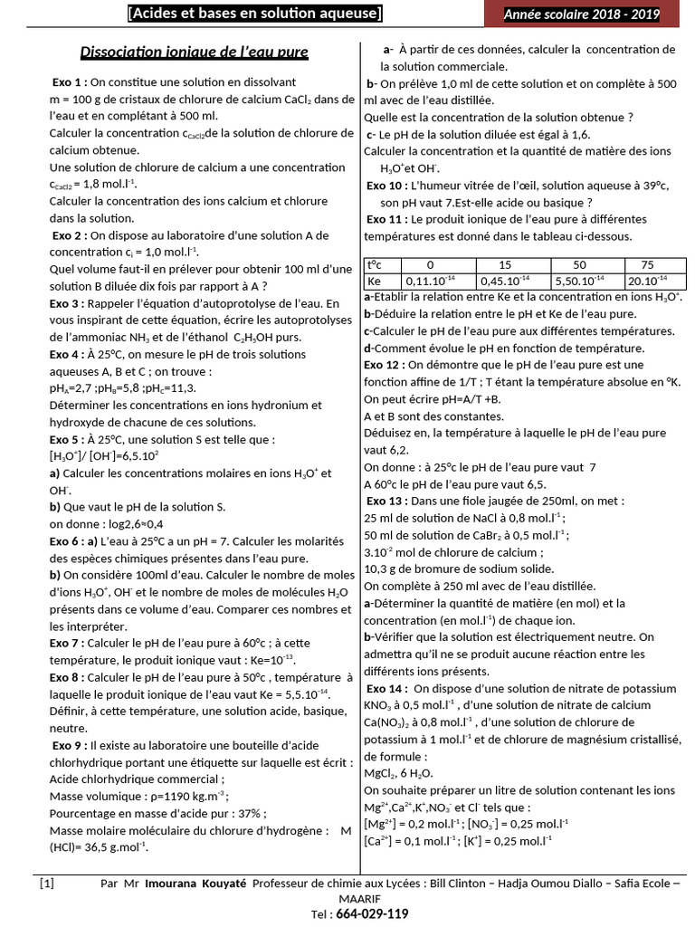 Acides et bases : exercices pratiques | PDF | Ph | Acide chlorhydrique