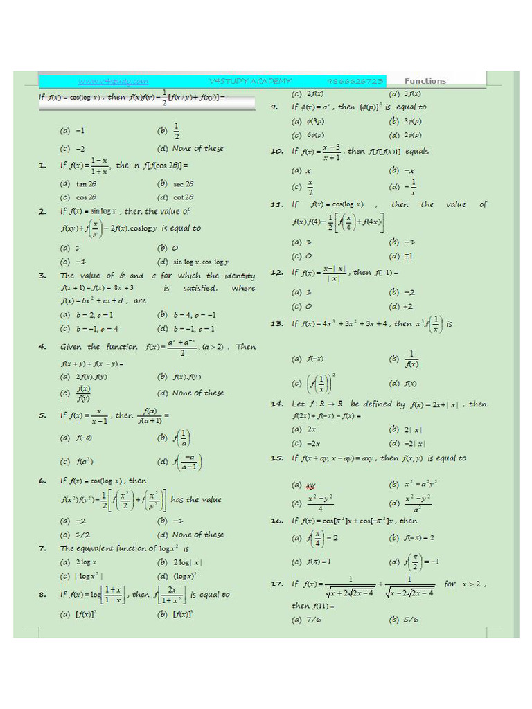 FUNCTIONS TEST | PDF