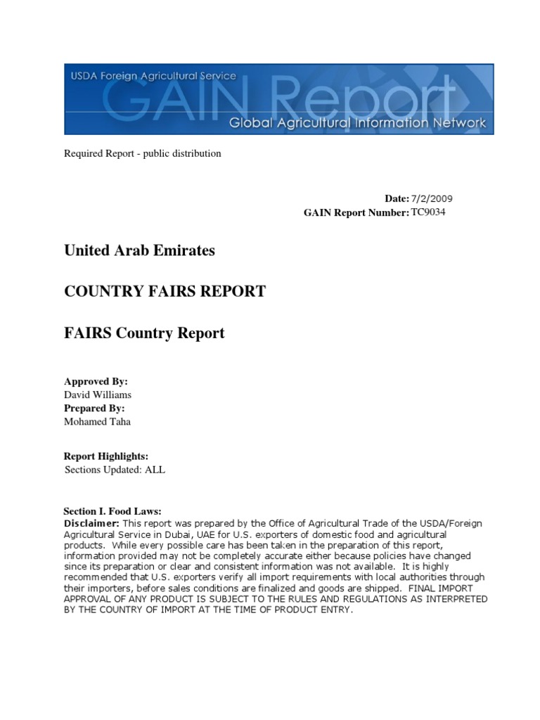 UAE Food Import Requirements PDF Shelf Life United Arab Emirates