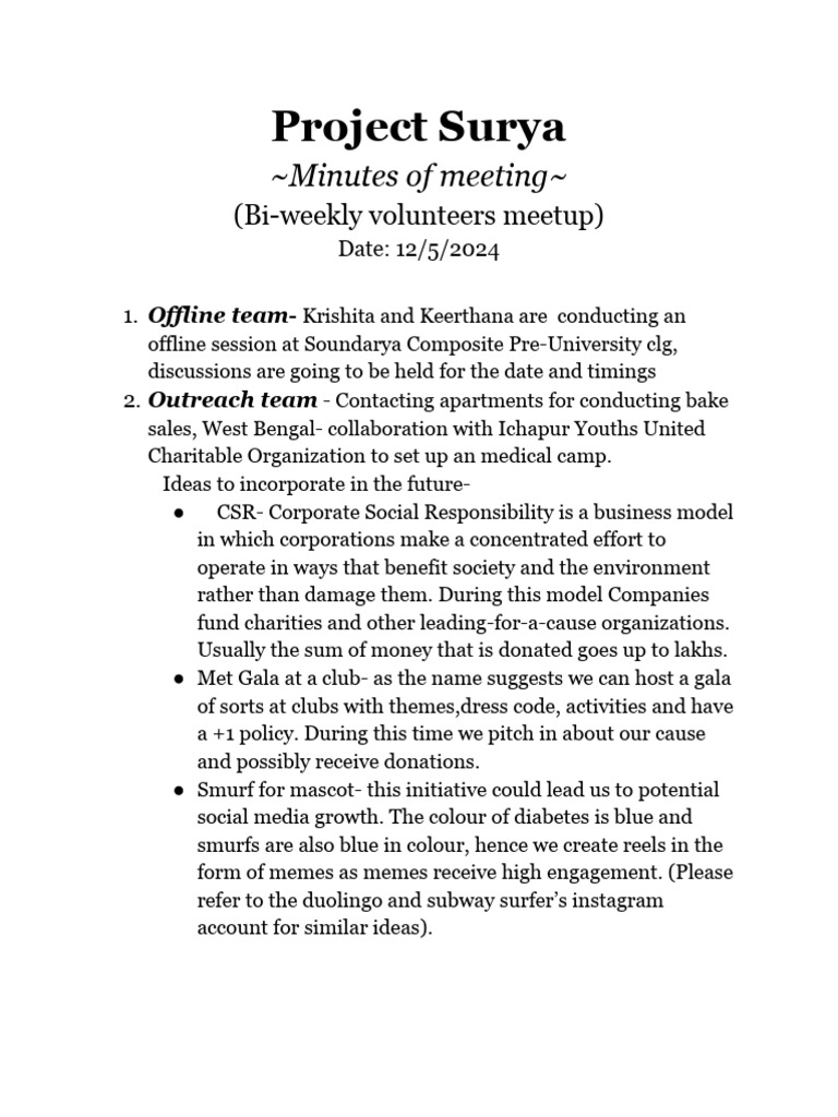 Project Surya - Minutes of Meeting - 12 - 5 - 2024 | PDF