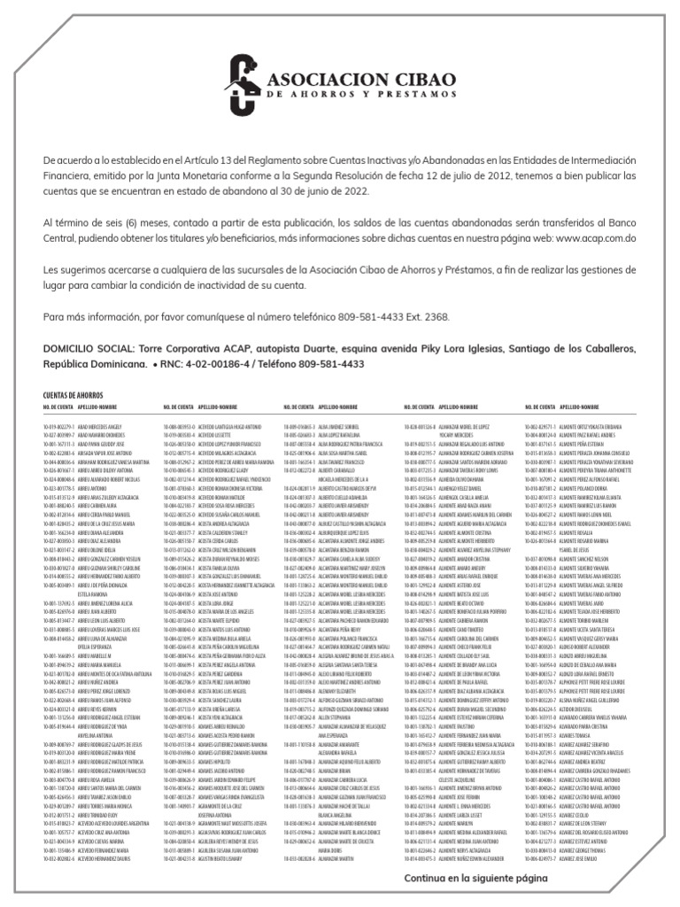 Cuentas Abandonadas Al 30 de Junio 2022 | PDF