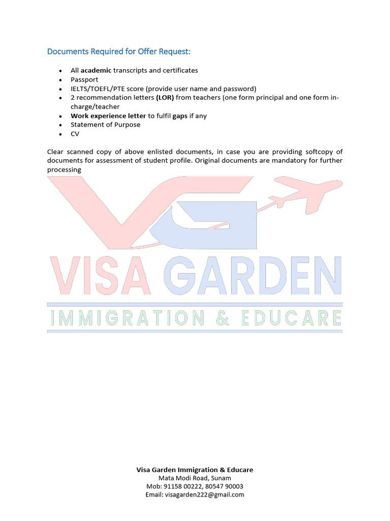 Study Visa Documents Required Pdf