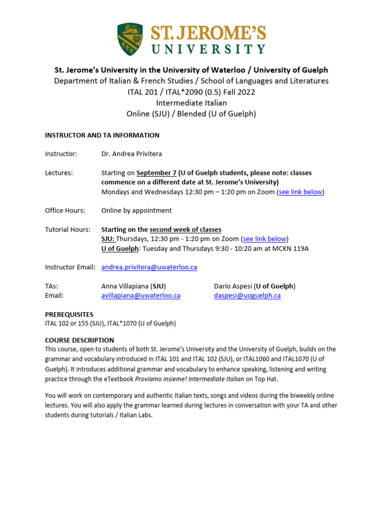 Intermediate Italian Course Details | PDF | Turnitin | Academic Integrity