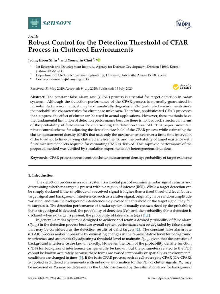 Robust CFAR Detection in Cluttered Environments | PDF | Radar | Applied ...