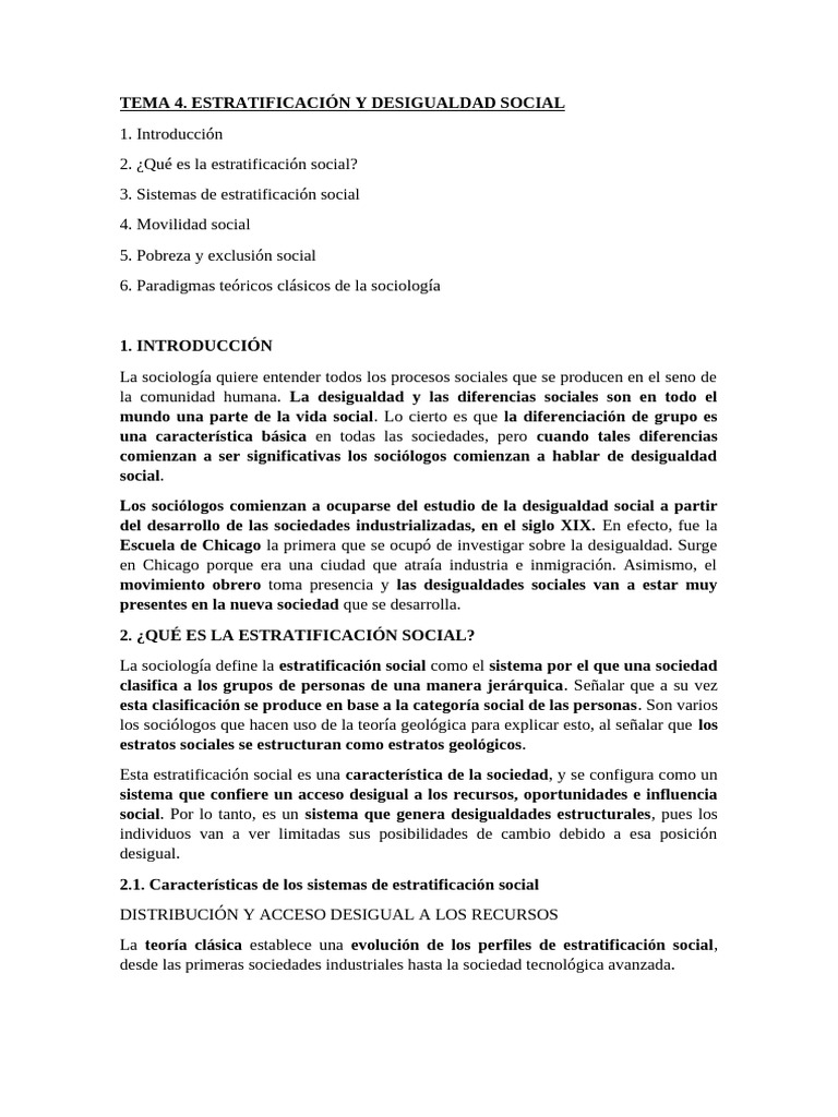 TEMA 4. Estratificación y desigualdad social | PDF | Sociedad ...