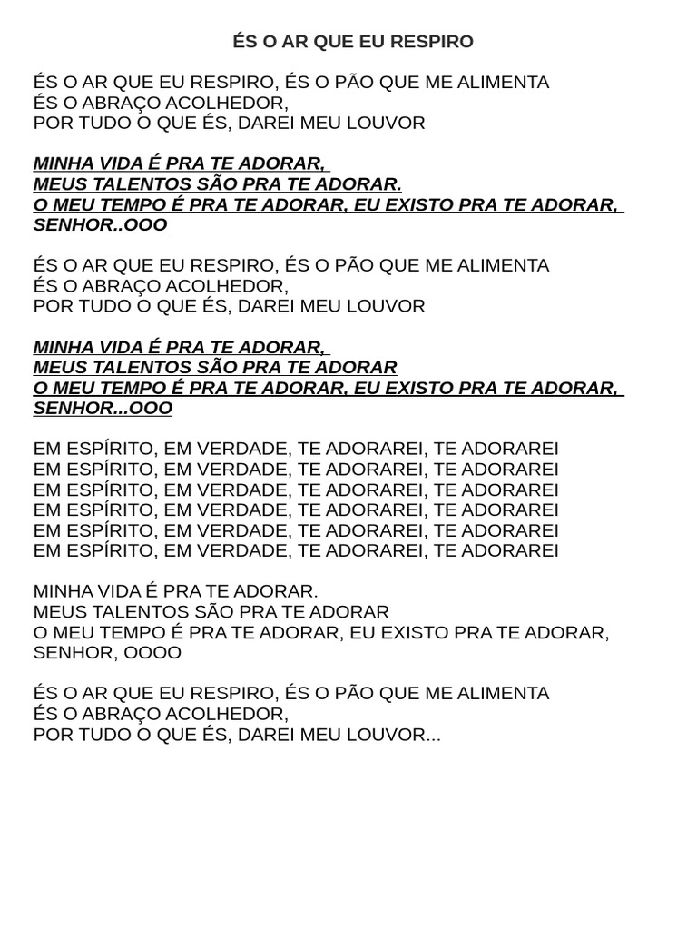 És o Ar que Eu Respiro: Letra e Louvor | PDF