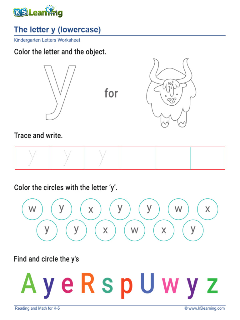 Lowercase Letter 'y' Worksheet | PDF