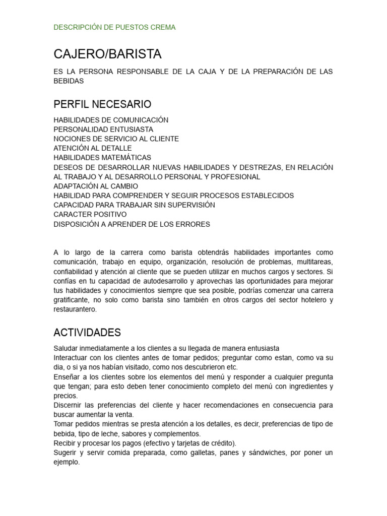 Descripción de Puestos en Crema | PDF | Cocina | Alimentos