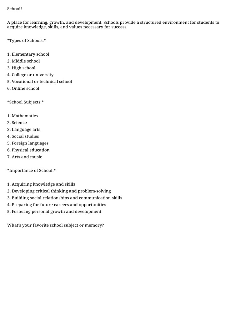 Types and Importance of Schools | PDF
