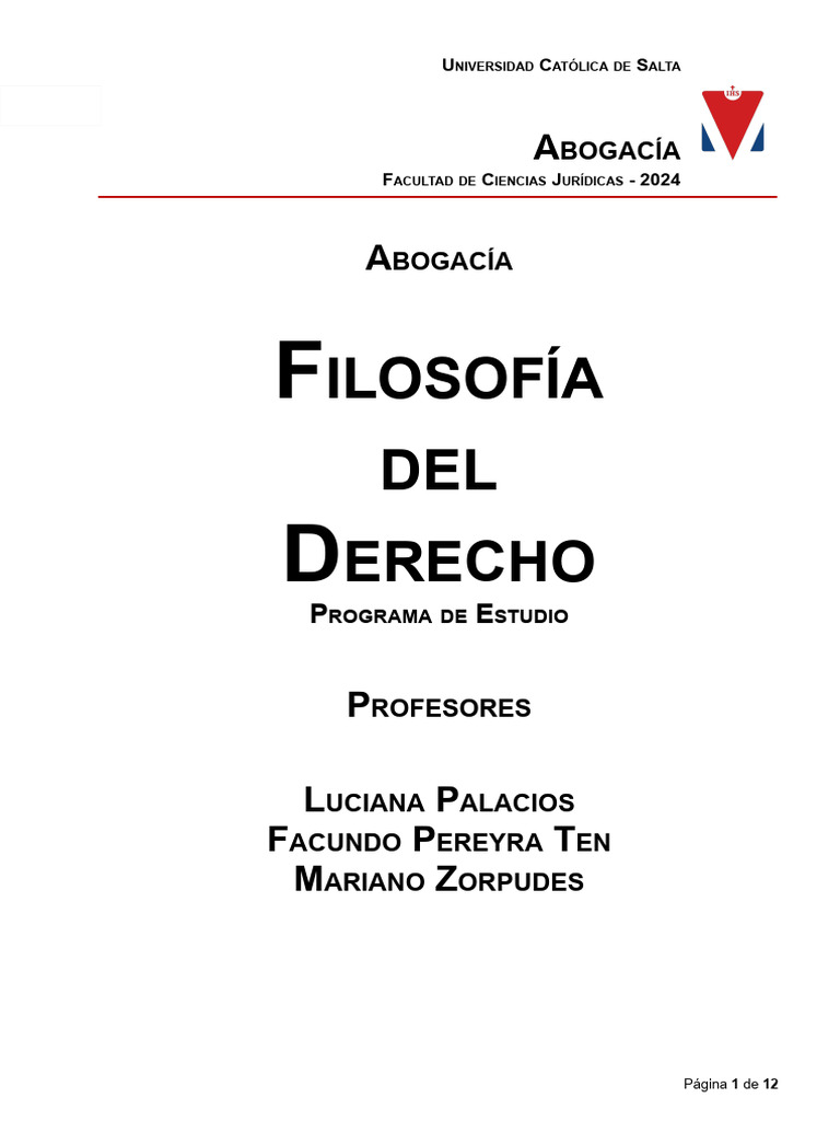 Programa de Filosofía del Derecho 2024 | PDF | Justicia | Crimen y ...