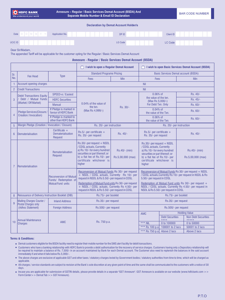 Demat Account BSDA Services and Fees | PDF | Banks | Debit Card