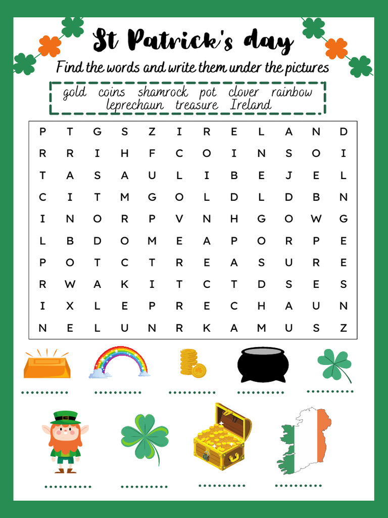 St Patrick's day wordsearch worksheet | PDF