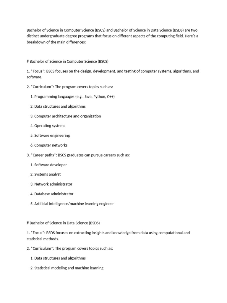BSCS vs BSDS: Key Differences Explained | PDF