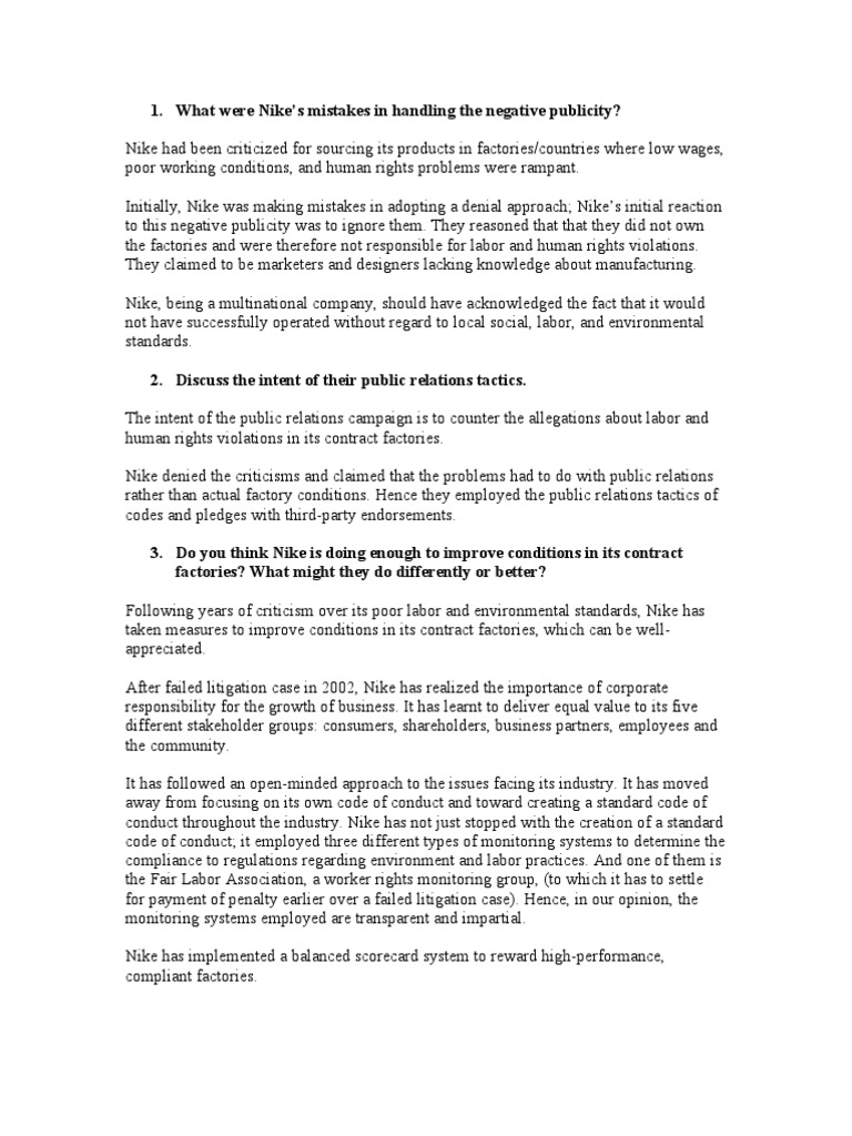 Buisiness Ethics - Nike Case Study | Public Relations | Nike