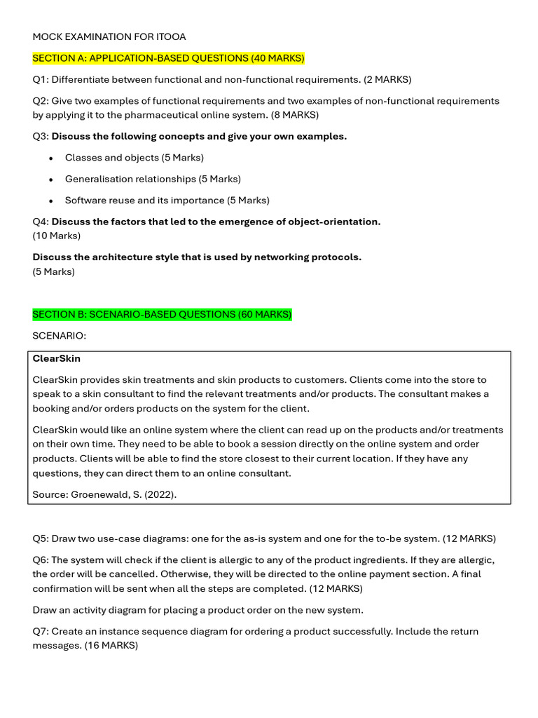 ITOOA Mock Examination Guide | PDF | Software Engineering | Computing