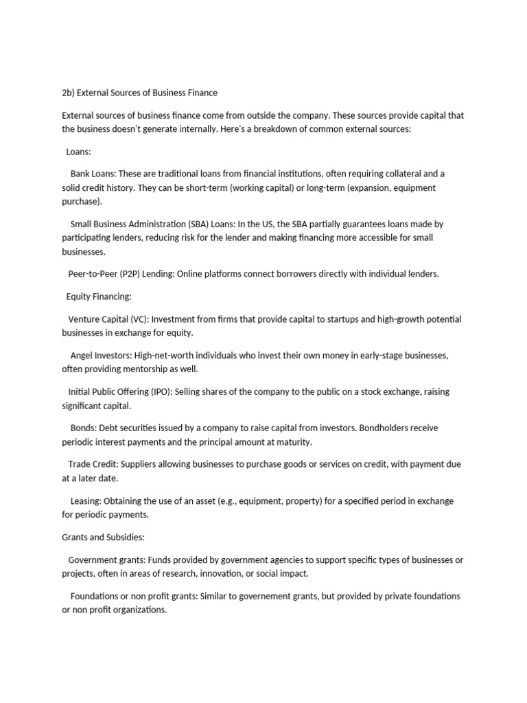 External Sources of Business Finance | PDF