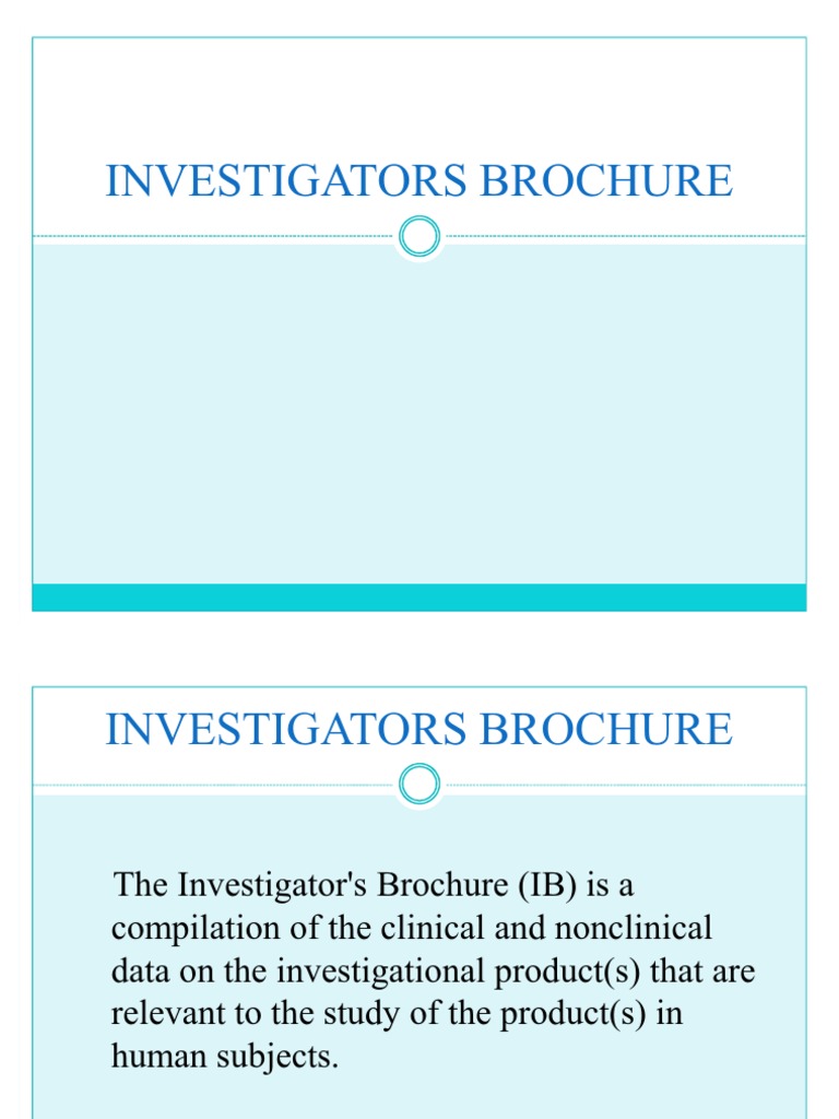 Investigators Brochure | PDF | Pharmacology | Pharmacokinetics
